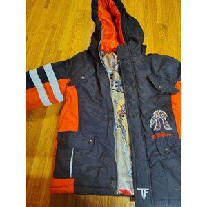 Transformers Optimus prime kids jacket orange black size 8 tall needs left zippe